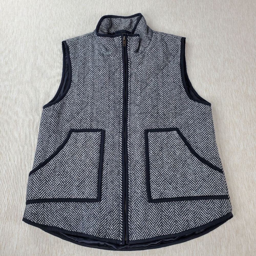 Honey Punch Women's Chic Black White Lined Herringbone Vest with Pockets Size M